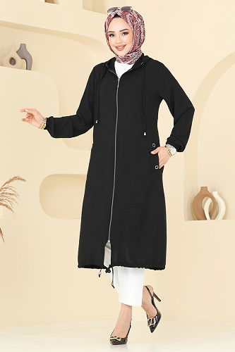moda selvim Overcoat 3046KTR750 Black - Thumbnail