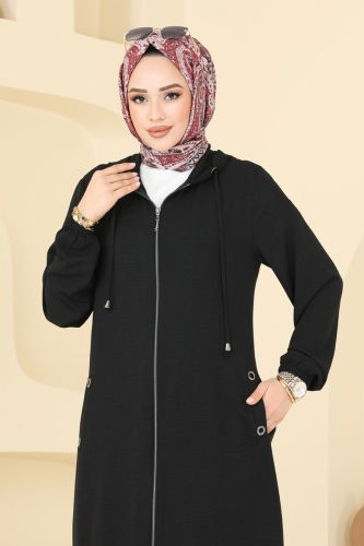 moda selvim Overcoat 3046KTR750 Black - Thumbnail