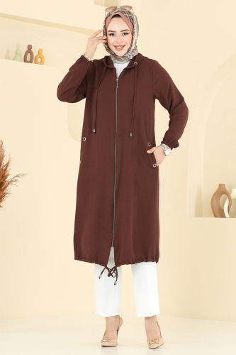 moda selvim Overcoat 3046KTR750 Dark Brown - Thumbnail