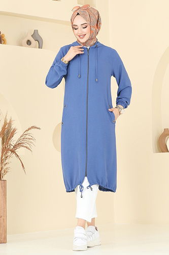 moda selvim Overcoat 3046KTR750 Indigo - Thumbnail