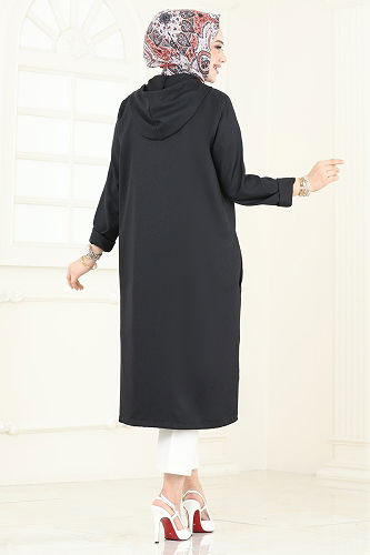 moda selvim Overcoat 3048KTR750 Black - Thumbnail