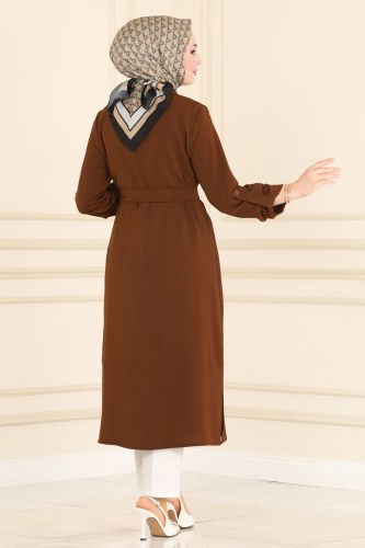 moda selvim Overcoat 3056HN218 Brown - Thumbnail