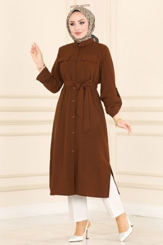 moda selvim Overcoat 3056HN218 Brown - Thumbnail