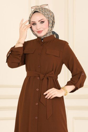 moda selvim Overcoat 3056HN218 Brown - Thumbnail