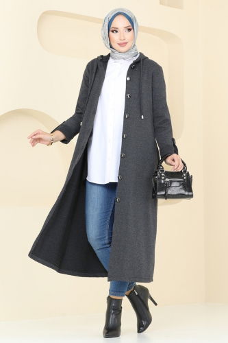 moda selvim Overcoat 305DVL817 Anthracite - Thumbnail