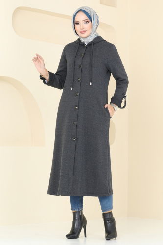 moda selvim Overcoat 305DVL817 Anthracite - Thumbnail