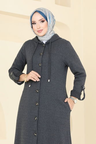 moda selvim Overcoat 305DVL817 Anthracite - Thumbnail