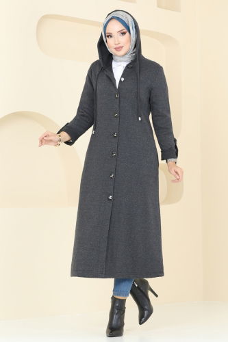 moda selvim Overcoat 305DVL817 Anthracite - Thumbnail