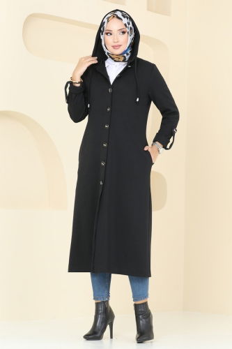 moda selvim Overcoat 305DVL817 Black - Thumbnail