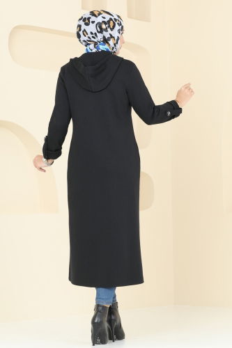 moda selvim Overcoat 305DVL817 Black - Thumbnail