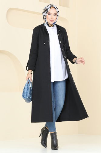 moda selvim Overcoat 305DVL817 Black - Thumbnail