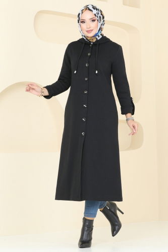 moda selvim Overcoat 305DVL817 Black - Thumbnail