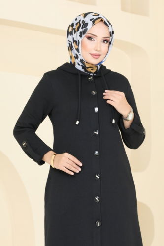 moda selvim Overcoat 305DVL817 Black - Thumbnail