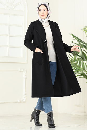 moda selvim Overcoat 3073KTR750 Black - Thumbnail