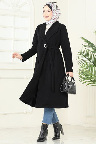 moda selvim Overcoat 3073KTR750 Black - Thumbnail