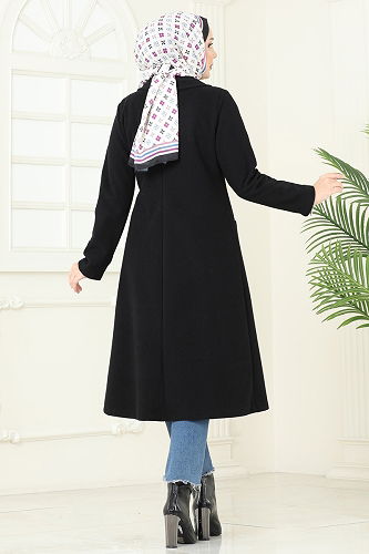 moda selvim Overcoat 3073KTR750 Black - Thumbnail