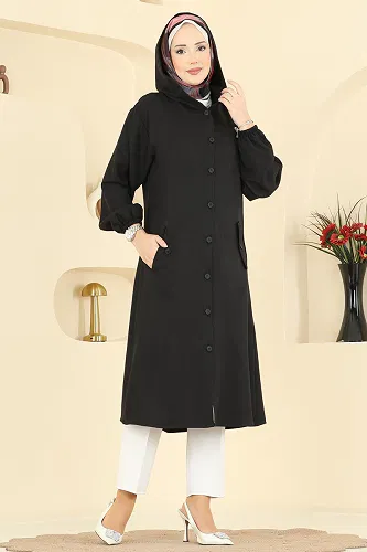 moda selvim Overcoat 3082KTR750 Black - Thumbnail