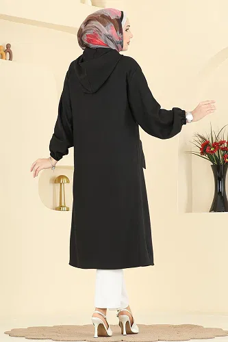 moda selvim Overcoat 3082KTR750 Black - Thumbnail
