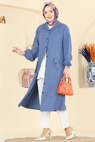 moda selvim Overcoat 3082KTR750 Indigo - Thumbnail
