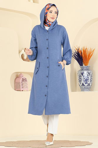 moda selvim Overcoat 3082KTR750 Indigo - Thumbnail