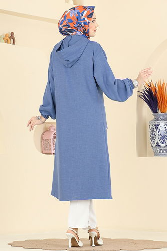 moda selvim Overcoat 3082KTR750 Indigo - Thumbnail