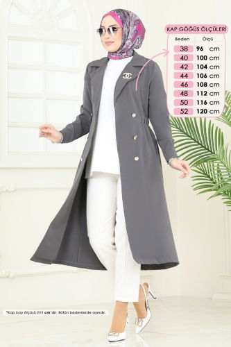 moda selvim Overcoat 3117BLU797 Anthracite - Thumbnail