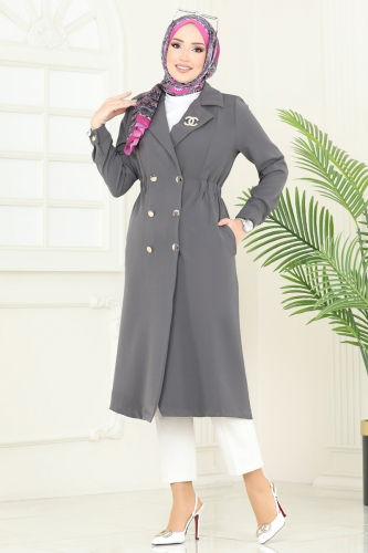 moda selvim Overcoat 3117BLU797 Anthracite - Thumbnail