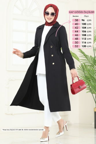 moda selvim Overcoat 3117BLU797 Black - Thumbnail