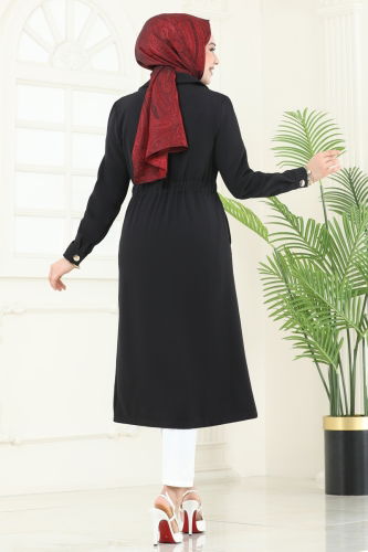 moda selvim Overcoat 3117BLU797 Black - Thumbnail