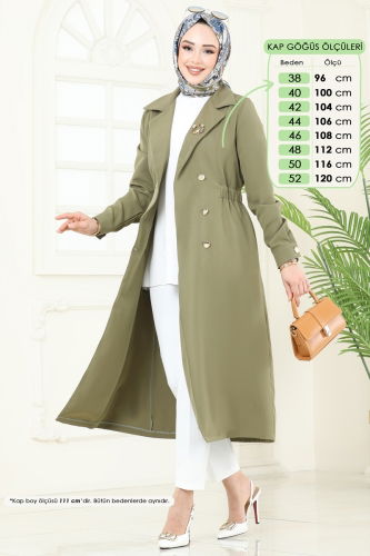 moda selvim Overcoat 3117BLU797 Khaki - Thumbnail