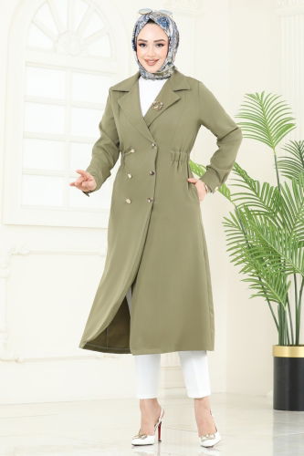 moda selvim Overcoat 3117BLU797 Khaki - Thumbnail