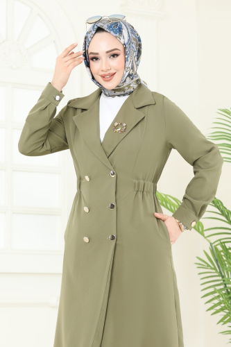 moda selvim Overcoat 3117BLU797 Khaki - Thumbnail