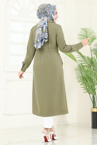 moda selvim Overcoat 3117BLU797 Khaki - Thumbnail