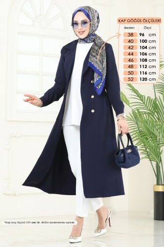 moda selvim Overcoat 3117BLU797 Navy Blue - Thumbnail