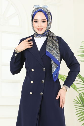 moda selvim Overcoat 3117BLU797 Navy Blue - Thumbnail