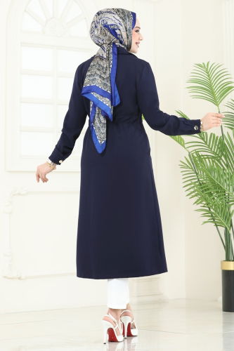 moda selvim Overcoat 3117BLU797 Navy Blue - Thumbnail