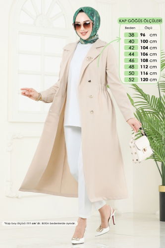 moda selvim Overcoat 3117BLU797 Stone - Thumbnail