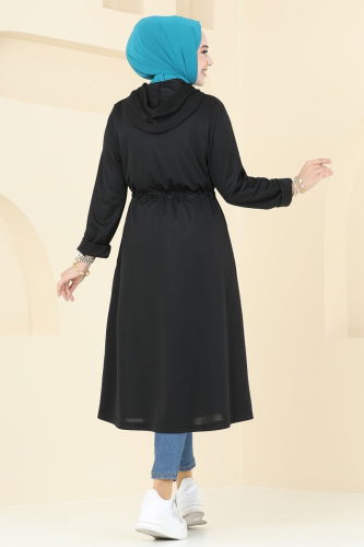 moda selvim Overcoat 314DVL817 Black - Thumbnail