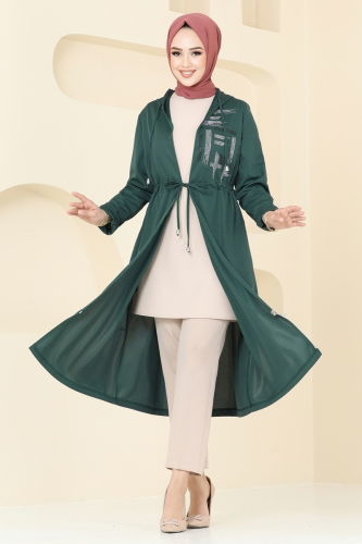 moda selvim Overcoat 314DVL817 Emerald - Thumbnail