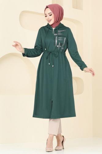 moda selvim Overcoat 314DVL817 Emerald - Thumbnail