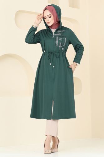 moda selvim Overcoat 314DVL817 Emerald - Thumbnail