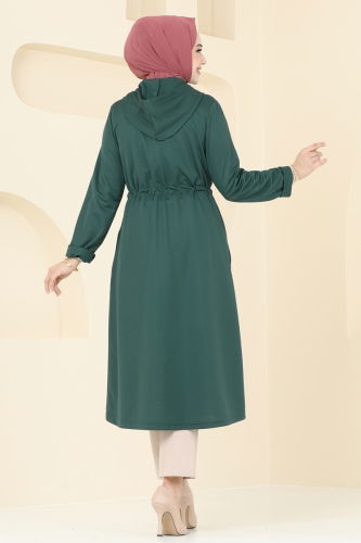 moda selvim Overcoat 314DVL817 Emerald - Thumbnail