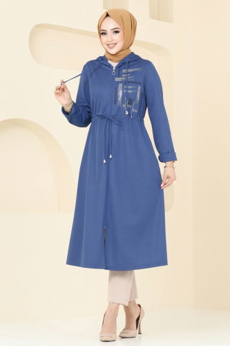 moda selvim Overcoat 314DVL817 Indigo - Thumbnail