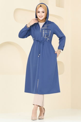 moda selvim Overcoat 314DVL817 Indigo - Thumbnail