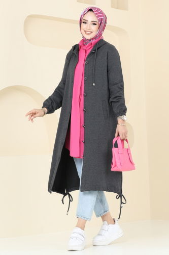 moda selvim Overcoat 320DVL817 Anthracite - Thumbnail