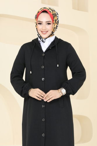 moda selvim Overcoat 320DVL817 Black - Thumbnail