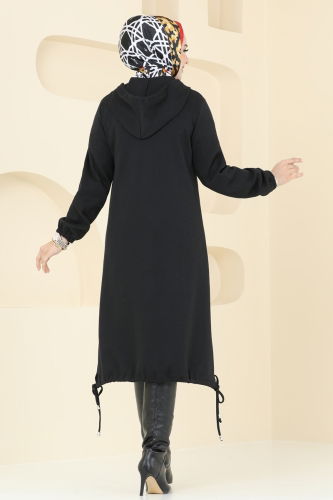 moda selvim Overcoat 320DVL817 Black - Thumbnail