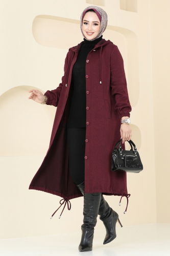 moda selvim Overcoat 320DVL817 Burgundy - Thumbnail