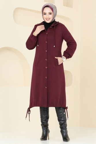 moda selvim Overcoat 320DVL817 Burgundy - Thumbnail