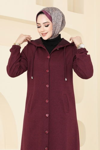 moda selvim Overcoat 320DVL817 Burgundy - Thumbnail